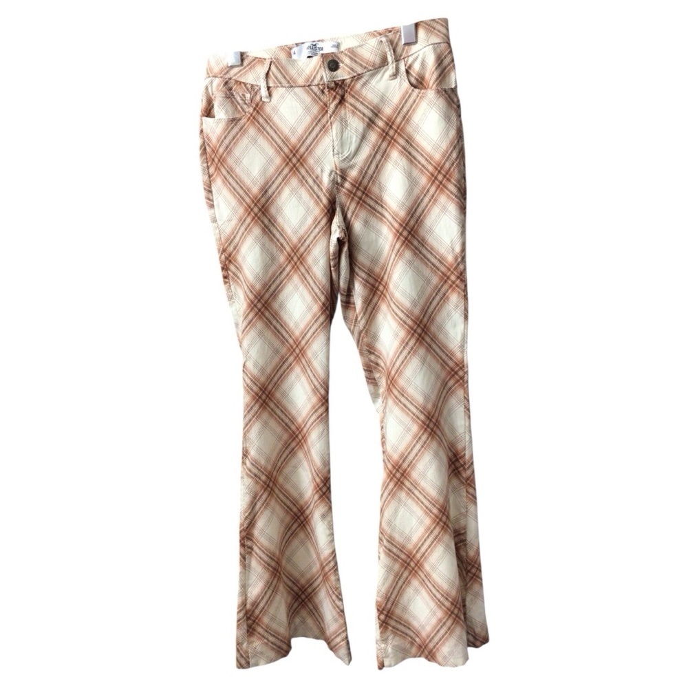 Hollister High-Rise Flare Pants Plaid EUC size medium
